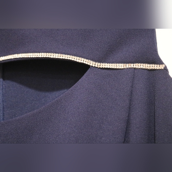 Cut Out Embellished Zippered Lined Sleeveless Round Neck Full-Length (Navy) - Picture 7 of 13